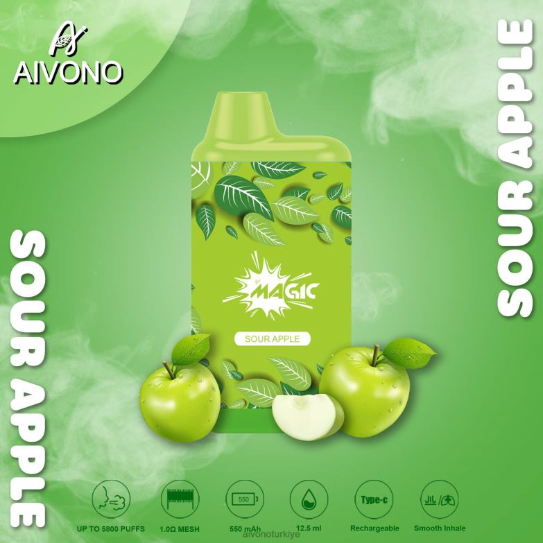 Aivono Turkiye - 68B6Z87 Aivono AIM MAGIC 5800 ağız kutusu sigarası ekşi elma