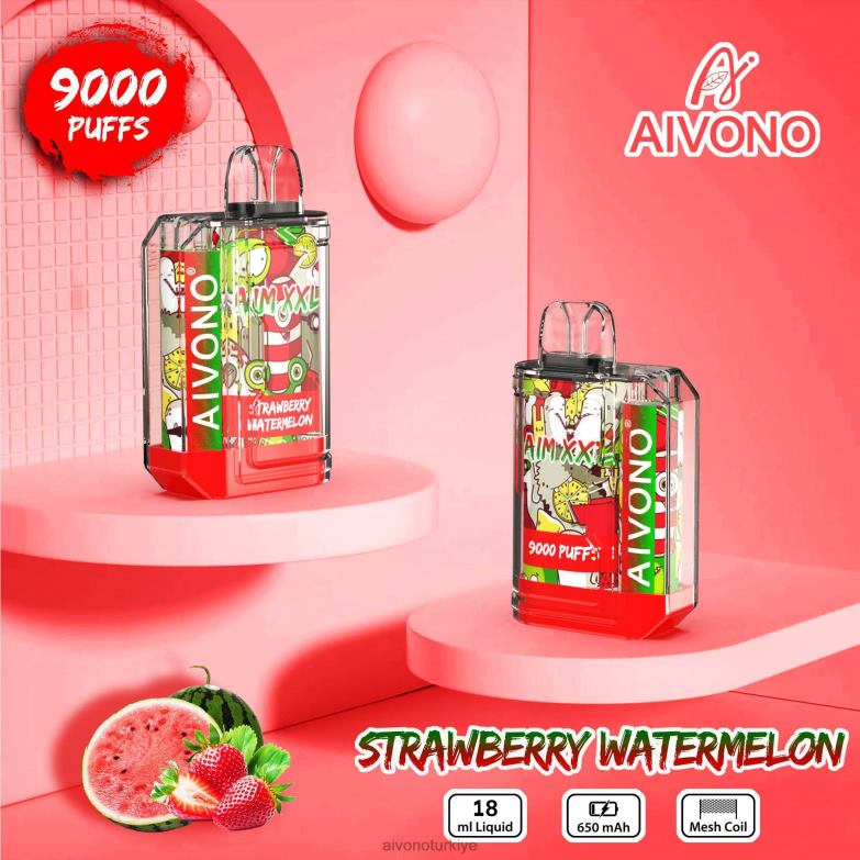Aivono Vape - 68B6Z53 Aivono AIM XXL 9000 ağız etiketi şeffaf çilek karpuz