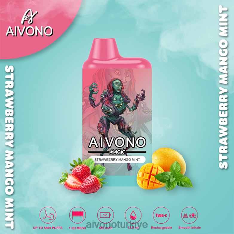 Aivono Vape - 68B6Z97 Aivono AIM MAGIC 5800 ağız kutusu sigarası çilek mango nane