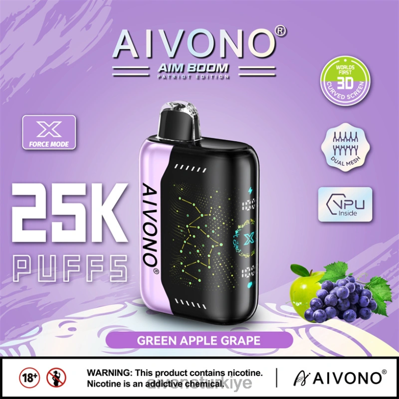 Aivono Vape Review - 68B6Z346 Aivono AIM BOOM 25000 yeşil elma üzüm