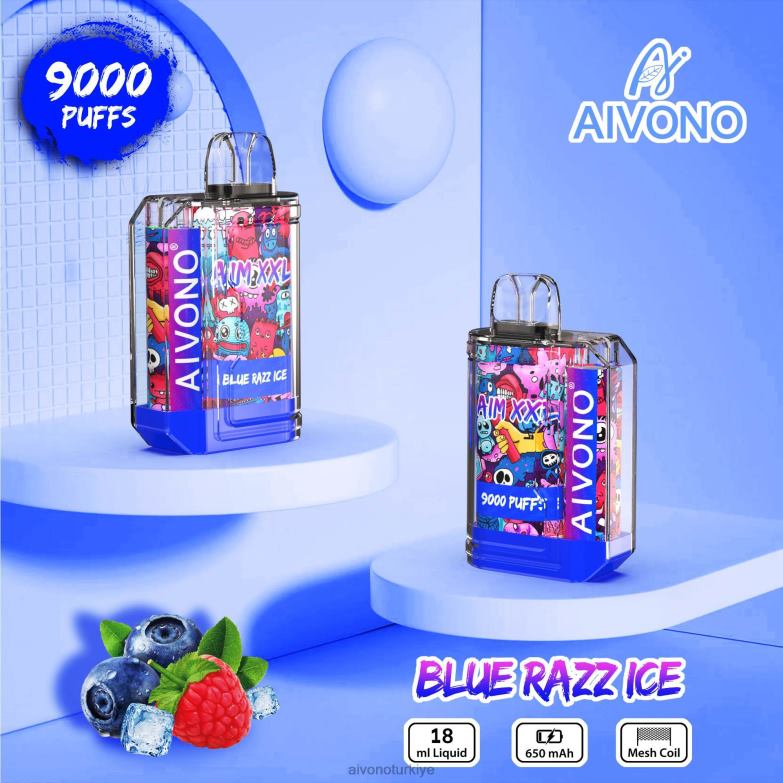 Aivono Vape Review - 68B6Z54 Aivono AIM XXL 9000 ağız etiketi şeffaf mavi razz buz