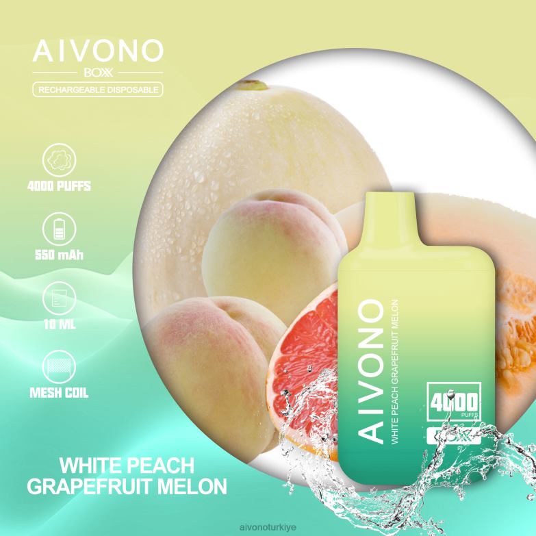 Aivono Vape Turkiye - 68B6Z224 Aivono AIM BOXX 4000 beyaz şeftali greyfurt kavun
