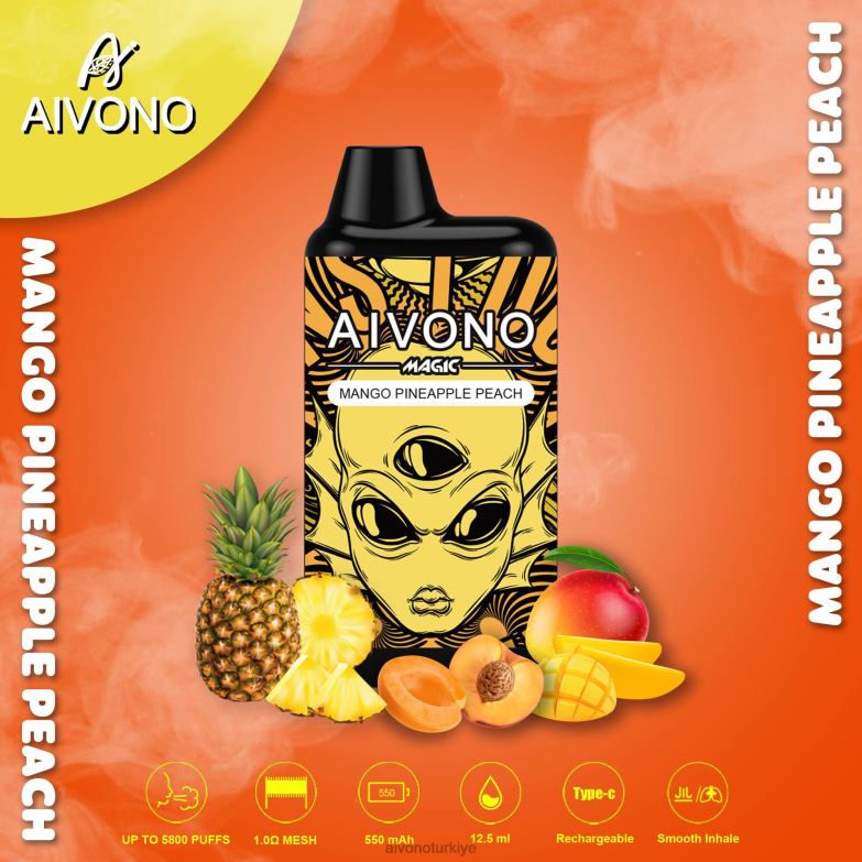 Aivono Vape Turkiye - 68B6Z88 Aivono AIM MAGIC 5800 ağız kutusu sigarası mango ananas şeftali