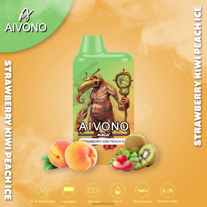 Aivono Vape Turkiye - 68B6Z96 Aivono AIM MAGIC 5800 ağız kutusu sigarası çilek kivi şeftalili buz